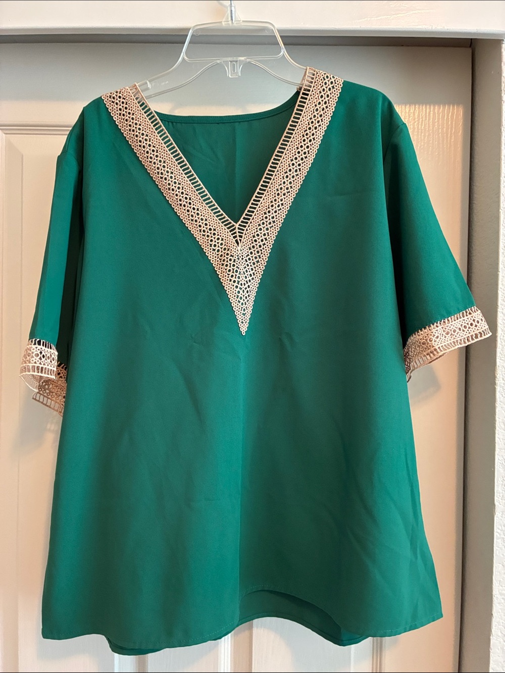 Women’s Teal Lace-Trim V-Neck Top